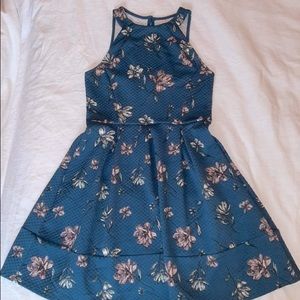 Xhilaration Floral Teal Blue Mini Fit & Flare Dress Sleeveless Size Small